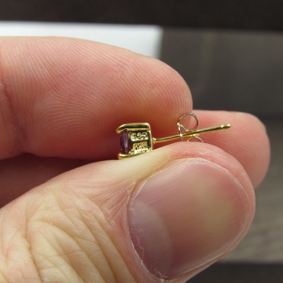 Sterling Silver Amethyst Stud Earrings Vintage - Picture 2 of 5